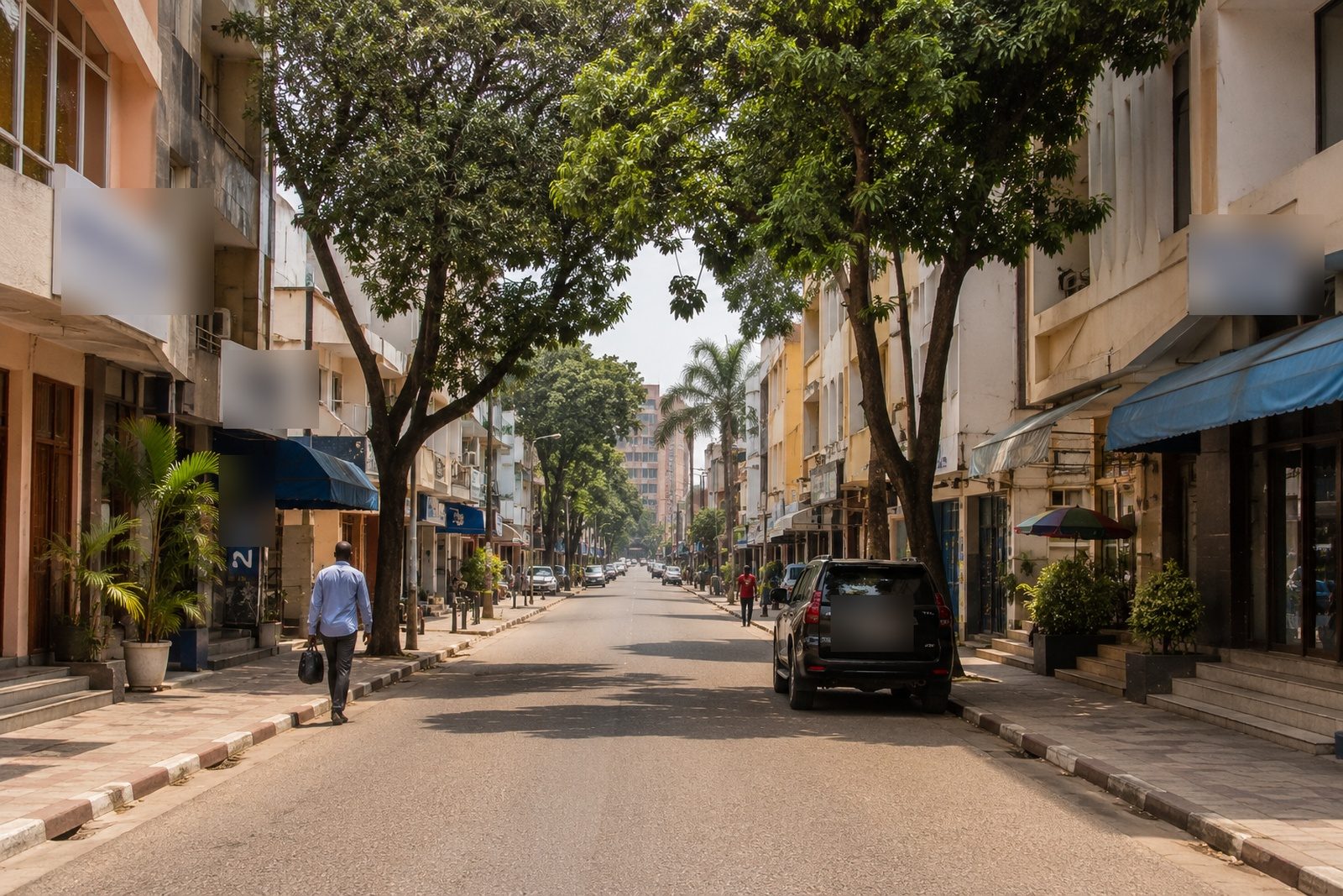A quiet office street in the Bonapriso quarter of Douala